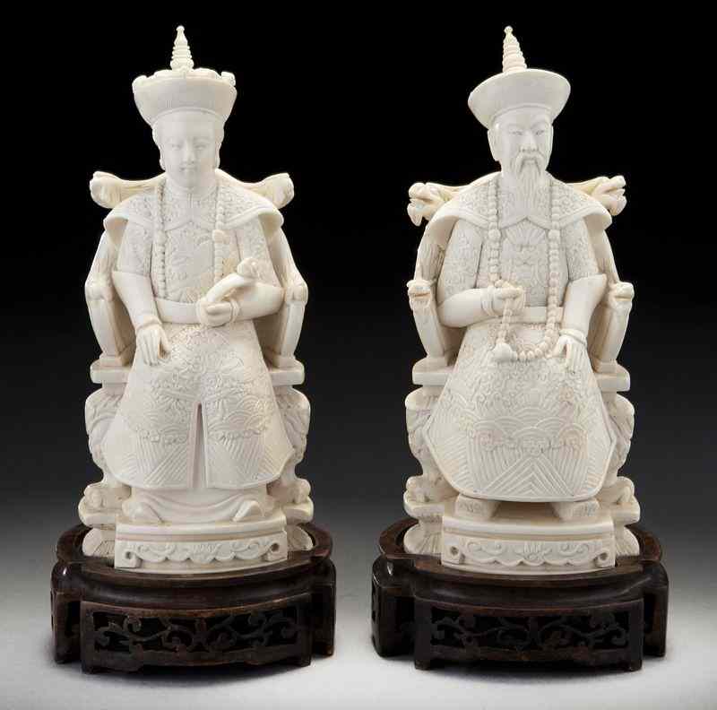 Appraisal: Pr Chinese carved ivory Emperor and Empress International shipping IS