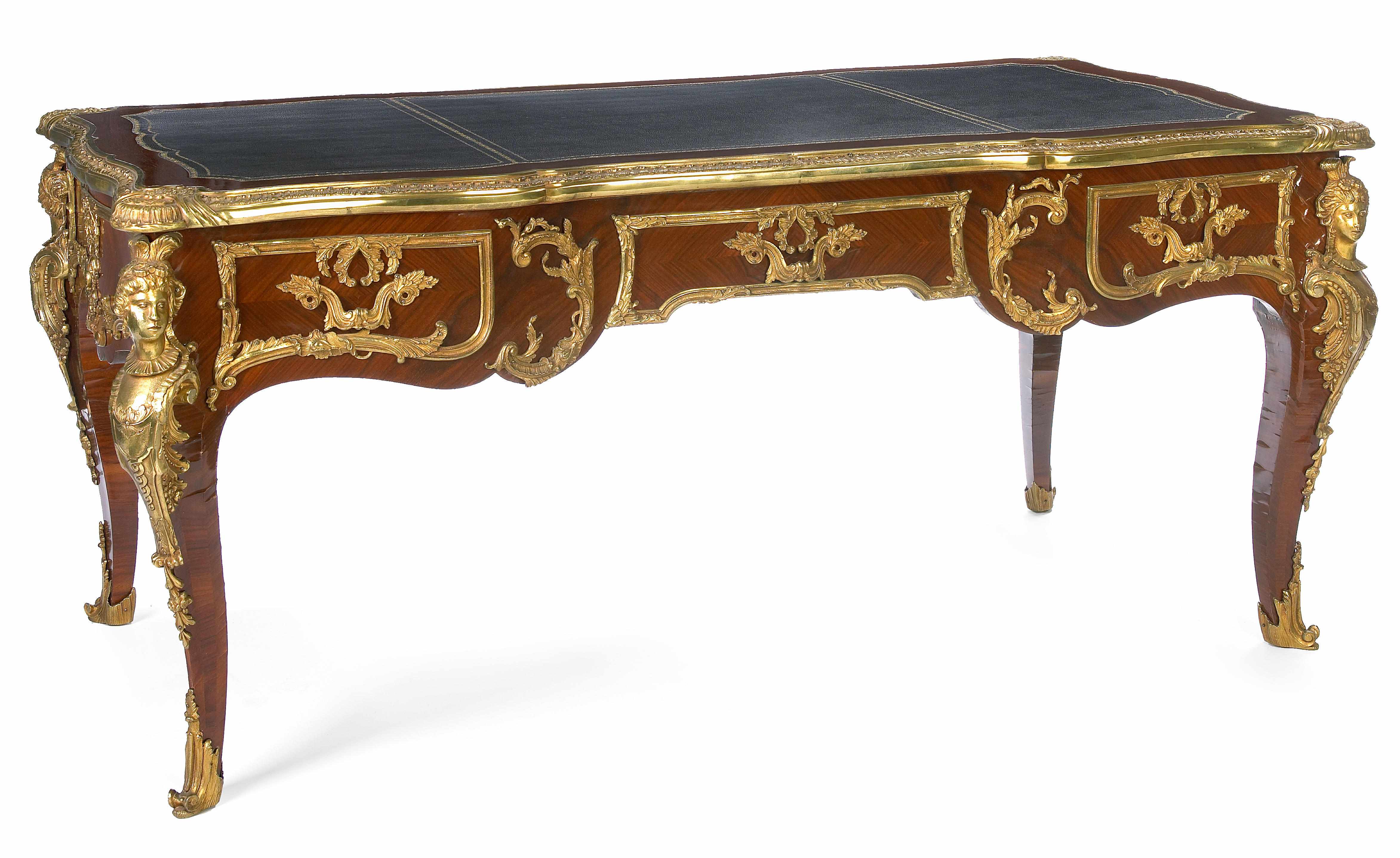 Appraisal: A Louis XV style gilt bronze mounted walnut bureau plat