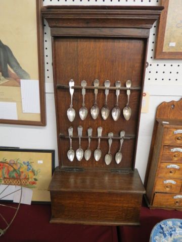 Appraisal: Oak Hanging Silverware Rack Box tall wide th century