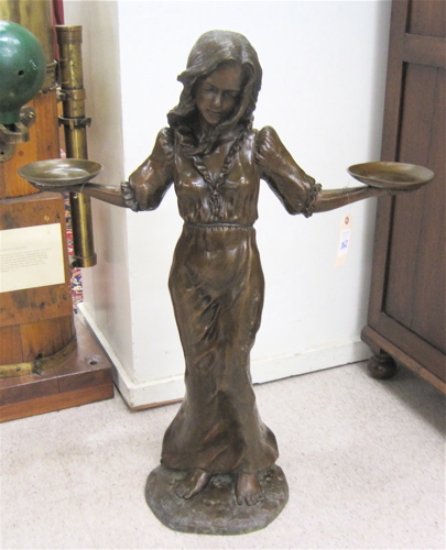 Appraisal: PATINATED BRONZE FOUNTAIN STATUE The Offering young woman with tazza