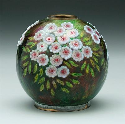 Appraisal: Faure Limoges enameled vase rounded body on conforming foot ring