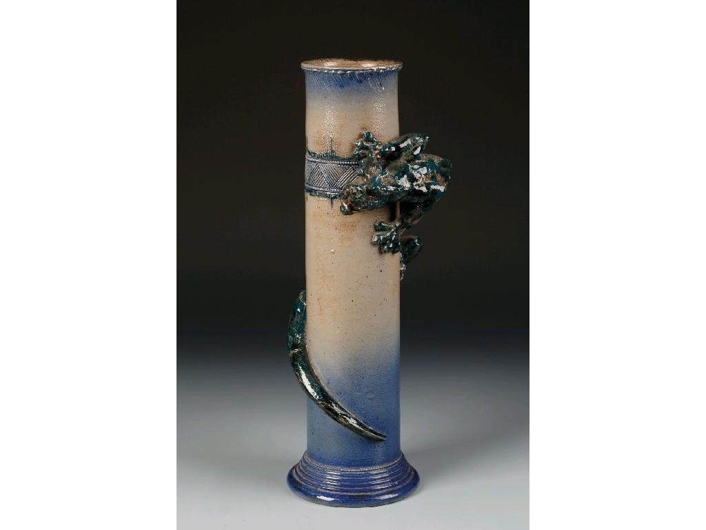 Appraisal: A CONTINENTAL ART POTTERY VASE of tall cylindrical form modelled