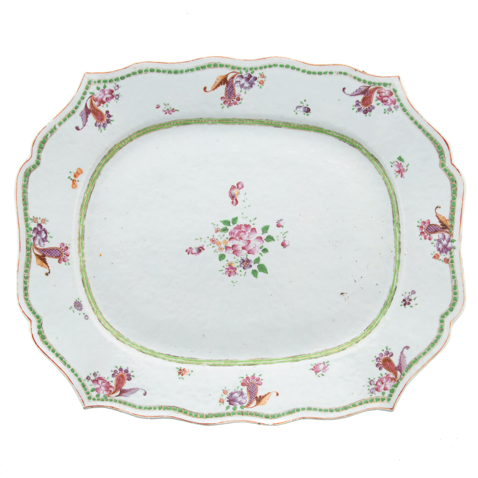 Appraisal: CHINESE EXPORT FAMILLE ROSE PLATTER Circa shaped platter with apple