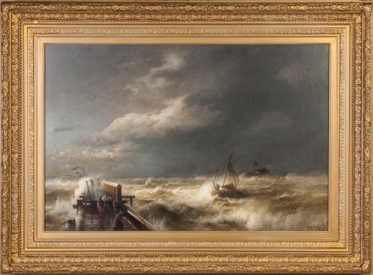 Appraisal: Hermann Ottomar Herzog American German - Dock with Stormy Seas