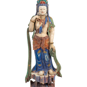 Appraisal: A Chinese Polychrome and Carved Wood Figure of a Guanyin