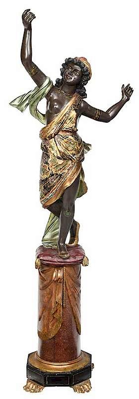 Appraisal: Venetian Blackamoor Figure on Pedestal Continental th century polychrome and