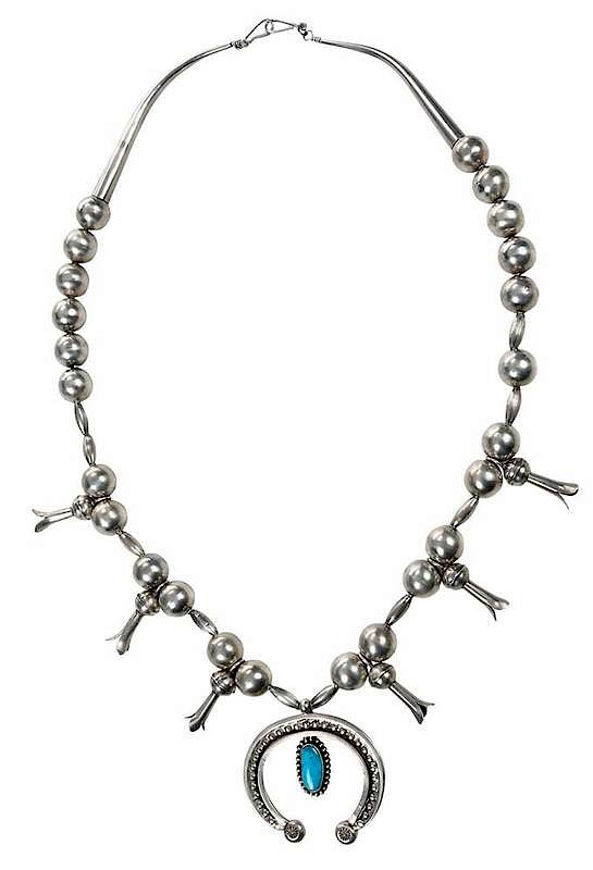 Appraisal: Southwest Silver Squash Blossom Necklace one irregular shaped blue stone