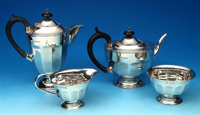 Appraisal: A George V silver four piece teaset of circular faceted