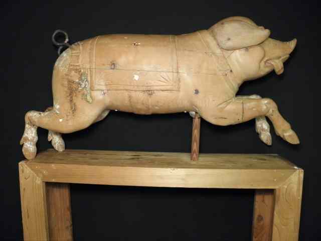 Appraisal: French carved wood carousel pig Circa late th early th