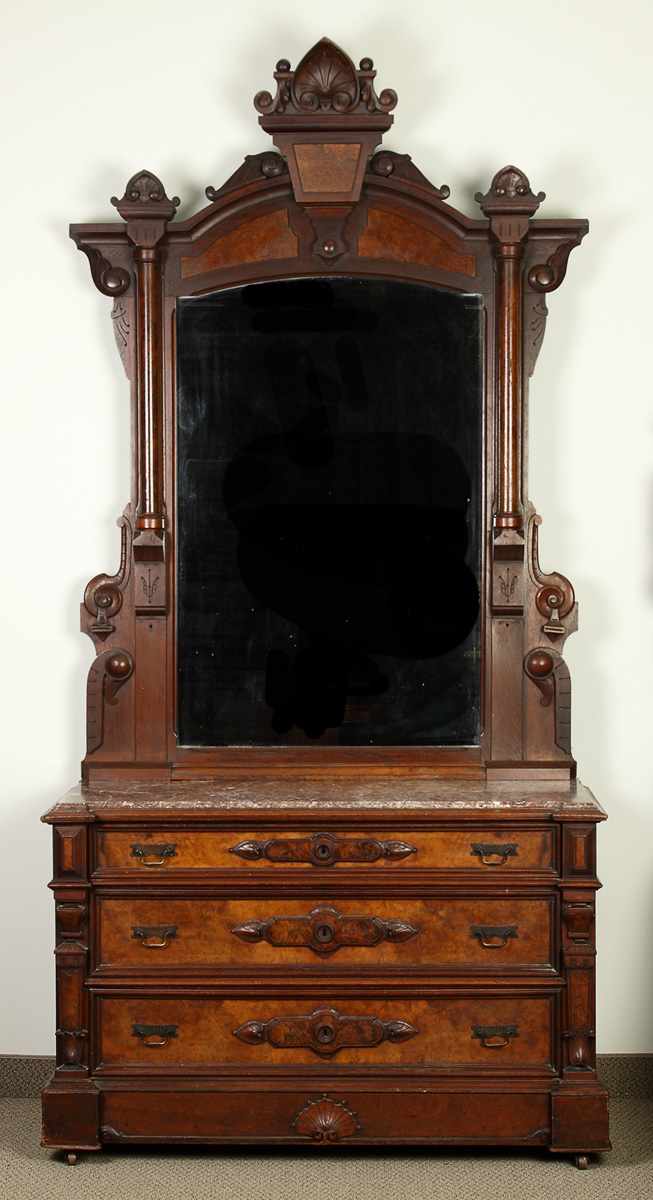 Appraisal: Victorian Carved Burl Walnut Dresser th cent Condition Old finish