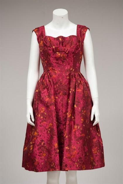 Appraisal: Edyth Washington brocade dress s Mulberry silk with brocade flowers