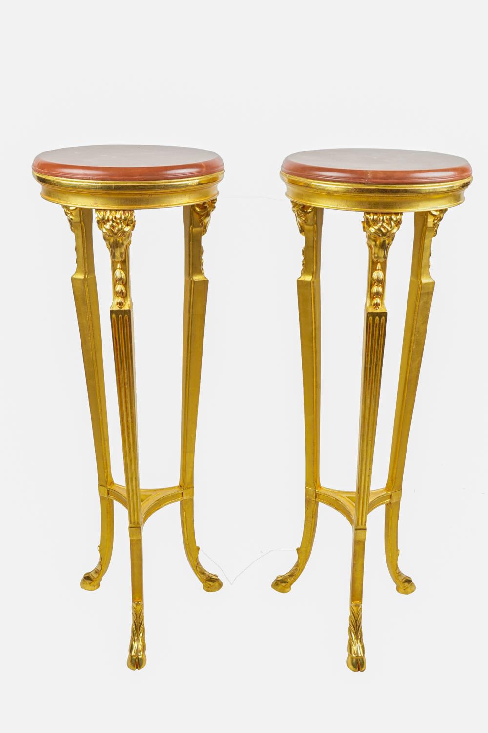 Appraisal: PAIR OF NEOCLASSICAL STYLE GILT WOOD ATHENIENNESeach with red faux