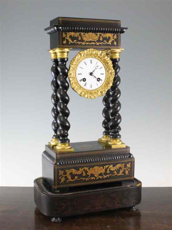 Appraisal: A th century French rosewood and marquetry portico clock with