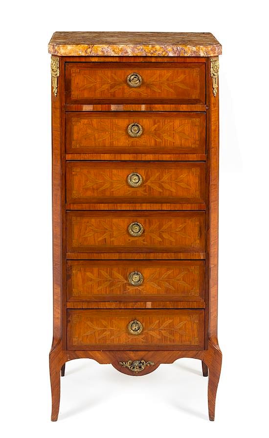 Appraisal: A Transitional Style Marquetry Semainier Height inches A Transitional Style