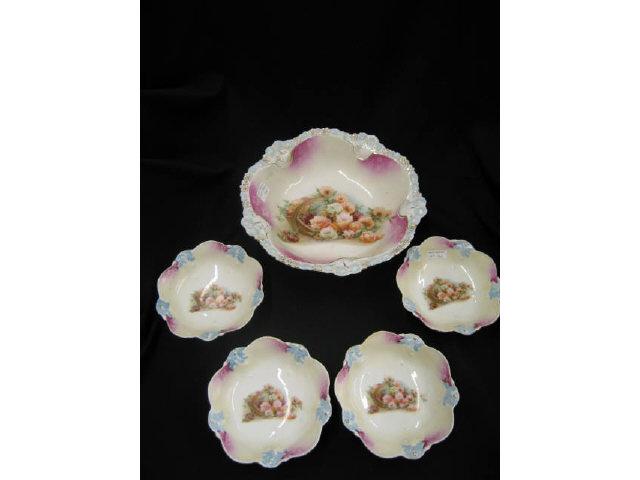 Appraisal: R S Prussia Porcelain Berry Set basket of flowers design