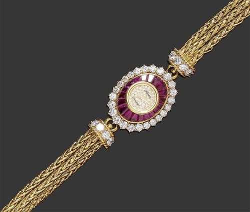 Appraisal: DIAMOND AND RUBY LADY'S WATCH DELANEAU for CHAUMET s Yellow