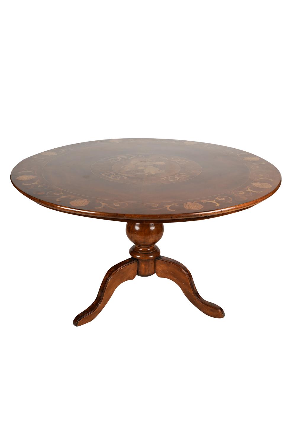 Appraisal: INLAID DINING TABLEafter with round floral inlaid top and tripod