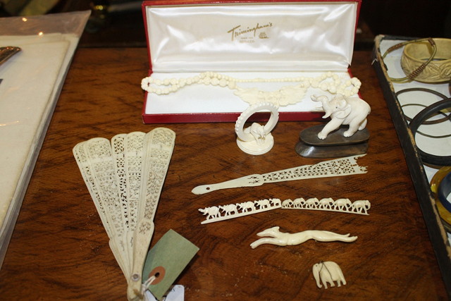 Appraisal: A SMALL COLLECTION OF VARIOUS IVORY WARES including a fan