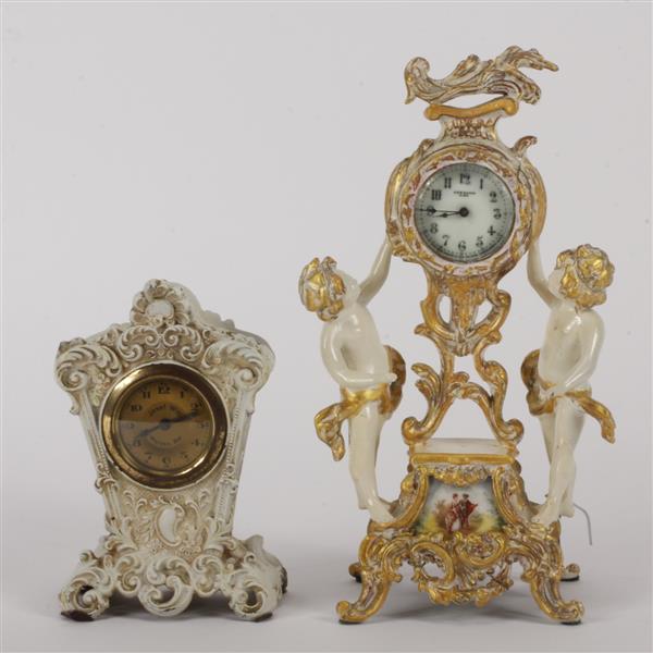 Appraisal: New Haven painted and gilt cast metal figural clock and