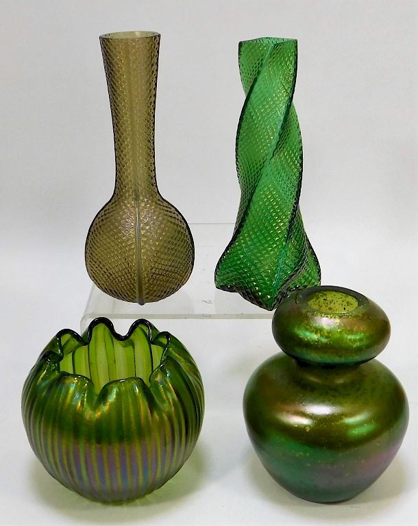 Appraisal: Assorted Green Bohemian Art Glass Vases Bohemia th Century Lot