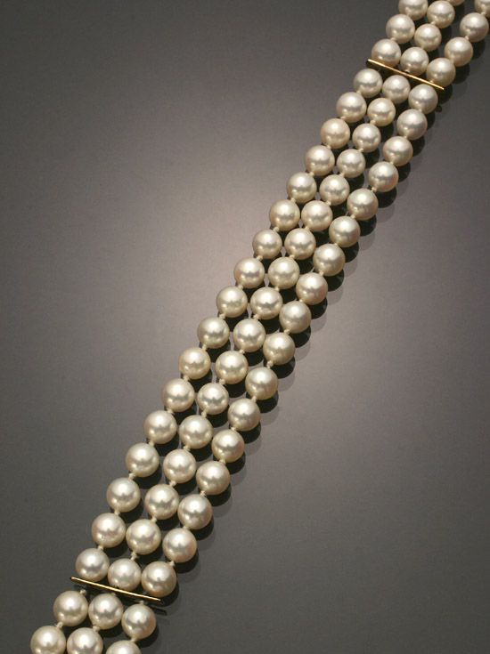 Appraisal: Choker Length Cultured Pearl Necklace Knotted Having three strands of