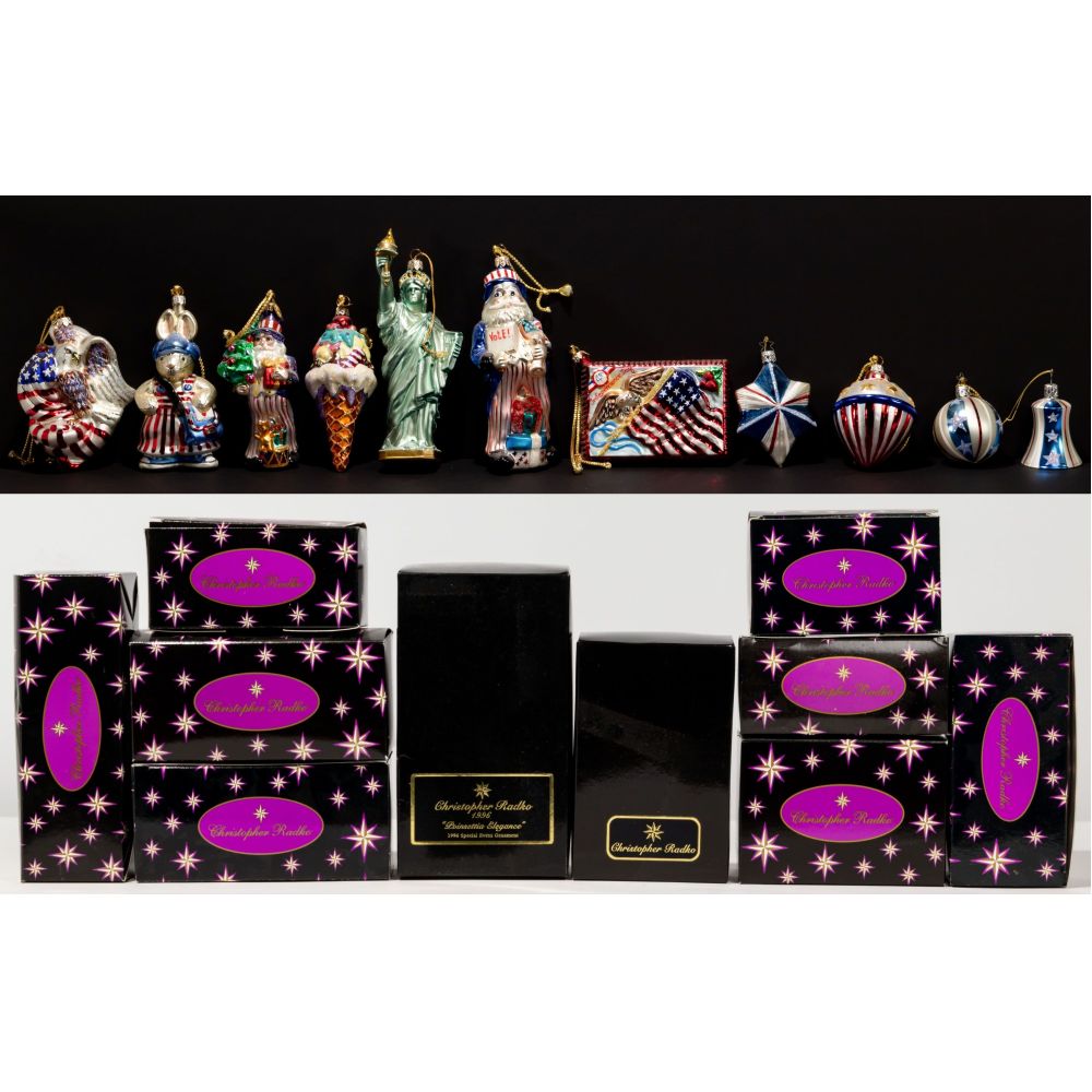 Appraisal: CHRISTOPHER RADKO ORNAMENT ASSORTMENT items including patriotic themed Valentines Day