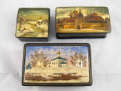 Appraisal: Three Russian lacquer boxes with views of Churches two with