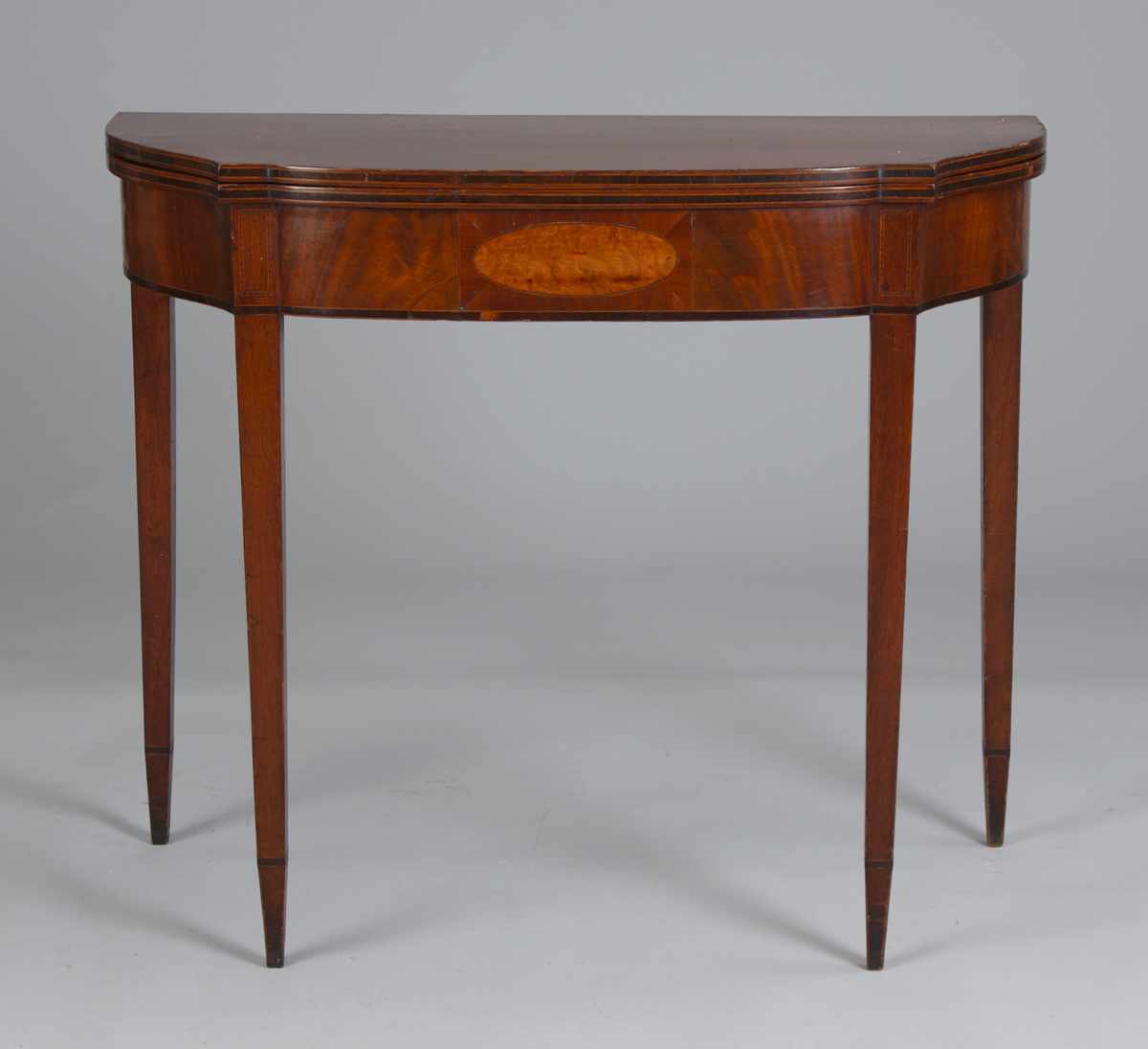 Appraisal: New England Mass Inlaid Mahogany Hepplewhite Bowfront Card Table Old