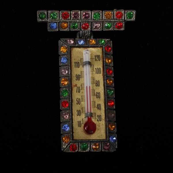 Appraisal: Unmarked Thermometer Drop Brooch Bar Pin with Rhinestones