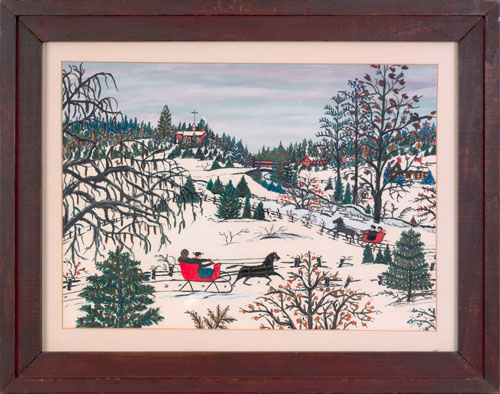 Appraisal: Hattie K Brunner American - gouache winter landscape with sleigh