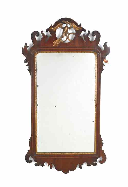 Appraisal: Chippendale mahogany looking glass late th c with parcel gilt