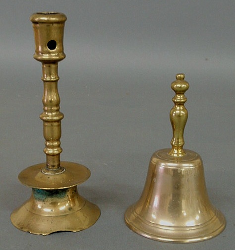 Appraisal: Brass capstan stick th c h and a brass bell