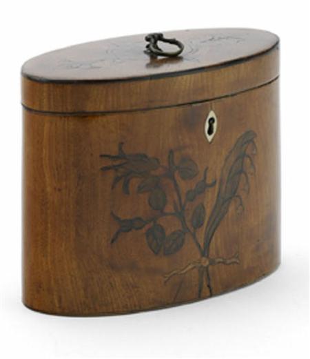 Appraisal: A George III satinwood and marquetry tea caddy of oval