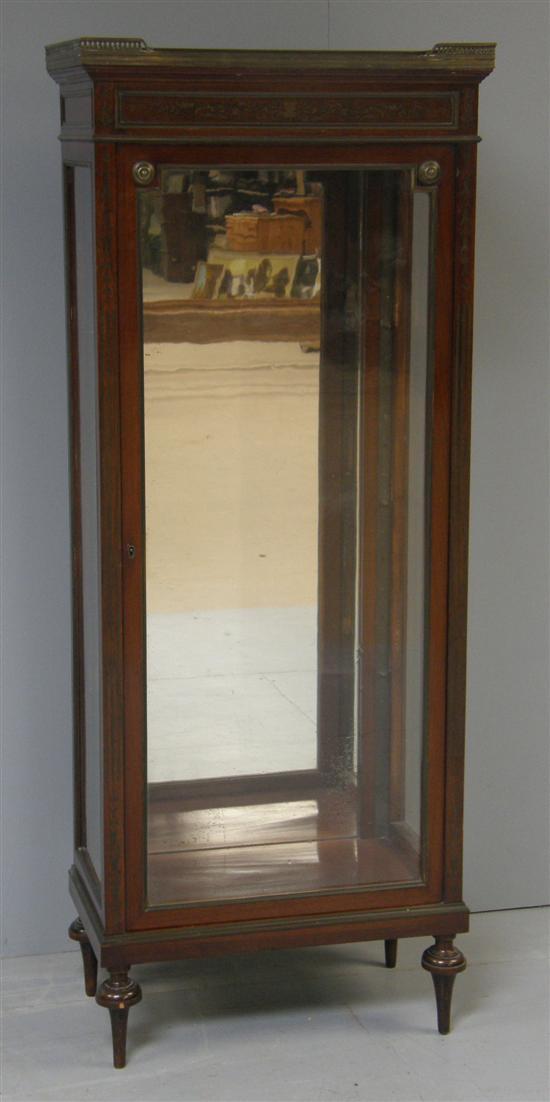 Appraisal: French mahogany vitrine with brass galleried marble top the interior