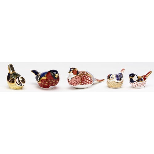 Appraisal: Five Royal Crown Derby paperweights birds various sizes printed mark