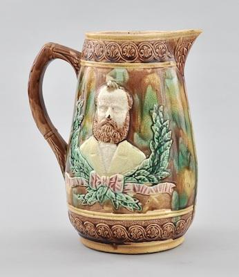 Appraisal: A Majolica James A Garfield Pitcher Of tapered shape with