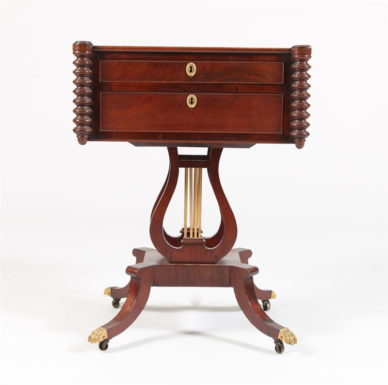 Appraisal: CLASSICAL CARVED MAHOGANY WORK TABLE PHILADELPHIA The rectangular top with