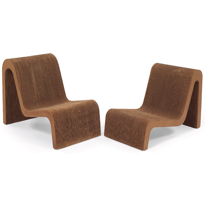 Appraisal: Frank Gehry Easy Edges stacking lounge chairs pair cardboard forms