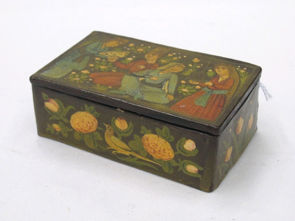 Appraisal: Snuff box handpainted with Eastern figures birds and flowers