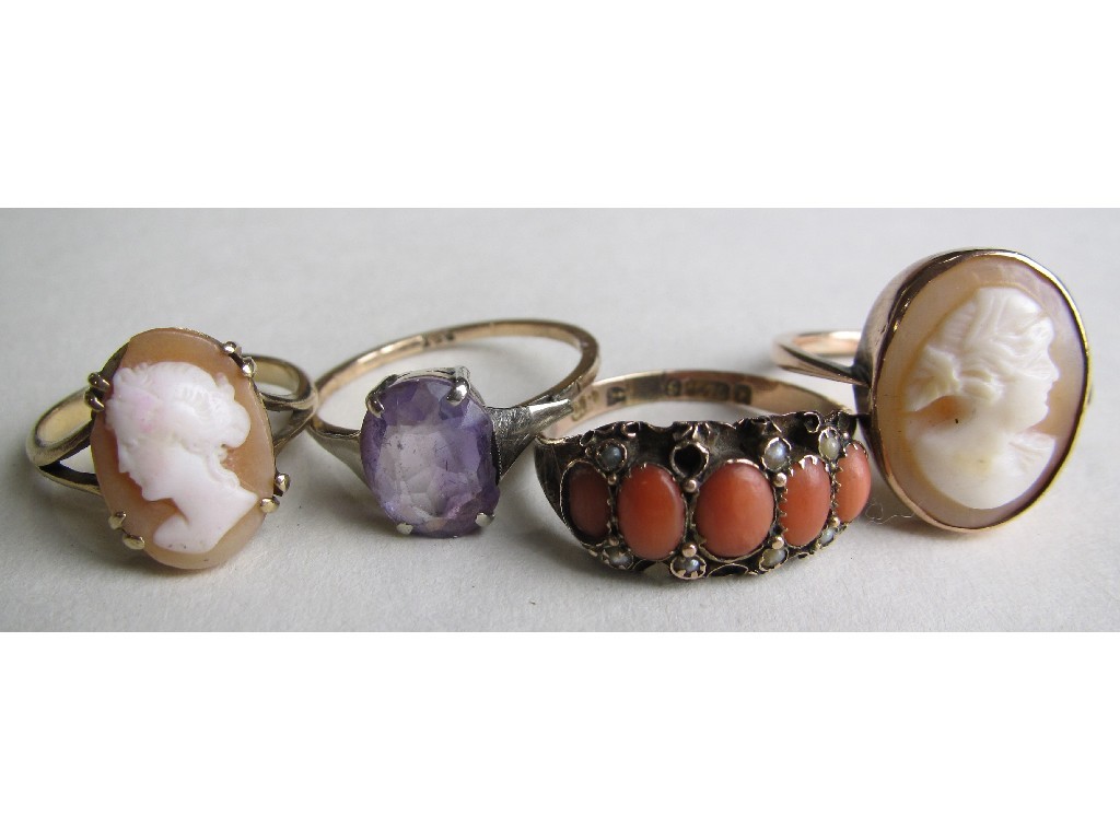 Appraisal: Lot of gold rings to include two cameo rings a