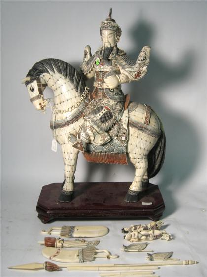 Appraisal: Large bone veneer warrior on horseback figure H in L