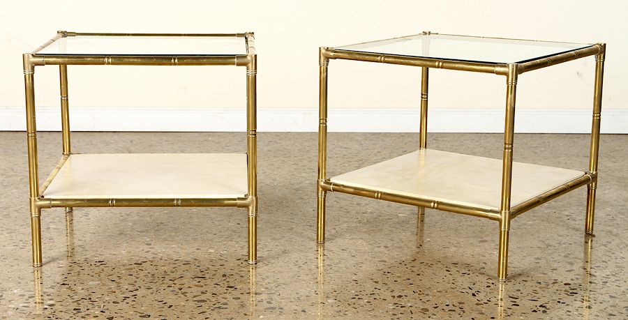 Appraisal: PAIR BAMBOO BRASS CUBE FORM SIDE TABLES C A pair