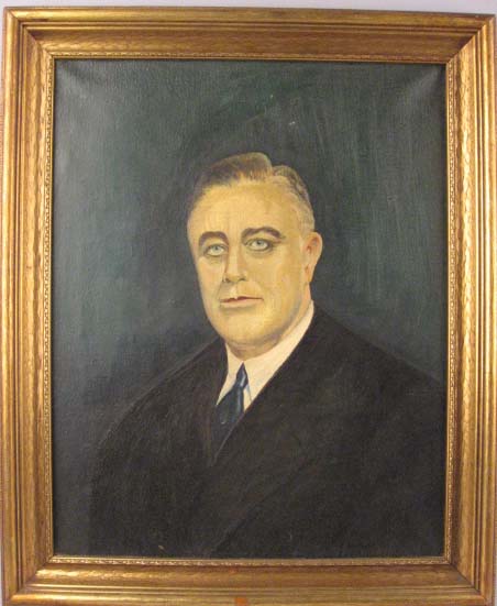 Appraisal: Portrait of President Frederick D Roosevelt Oil on canvas Unsigned