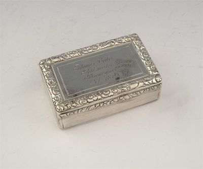 Appraisal: A Victorian oblong snuff box with engine turned decoration and