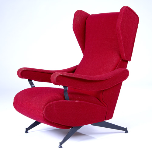 Appraisal: MARCO ZANUSO CARLO MOLLINO TECNO Wing-back lounge chair with red