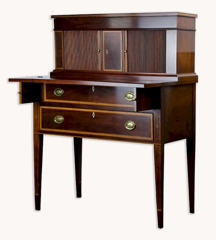 Appraisal: Fine Harold Ionson Mahogany Federal Tambour Desk Federal style tambour