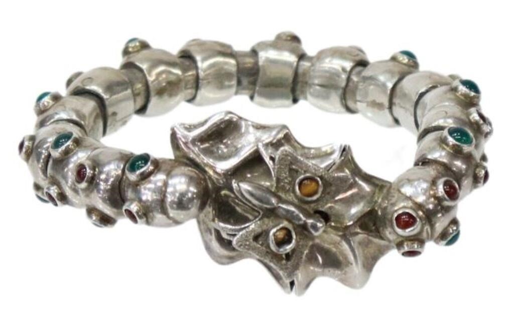 Appraisal: Gent's silver bracelet Ancilos Taxco Mexico butterfly-form clasp with tiger's