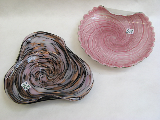 Appraisal: TWO MURANO ART GLASS BOWLS a shell shaped bowl attributed