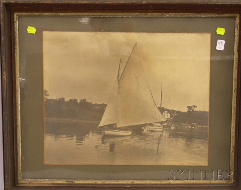 Appraisal: Victorian Walnut Framed Albumen Photograph of New England Sailing Catboats