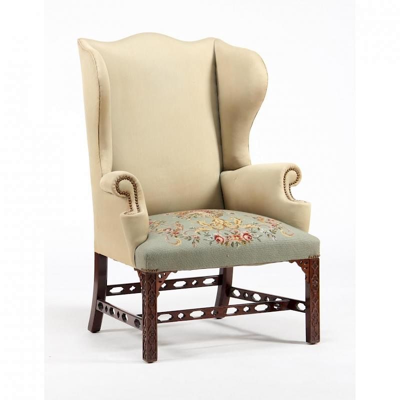 Appraisal: Chinese Chippendale Style Wing Chair early to mid th century